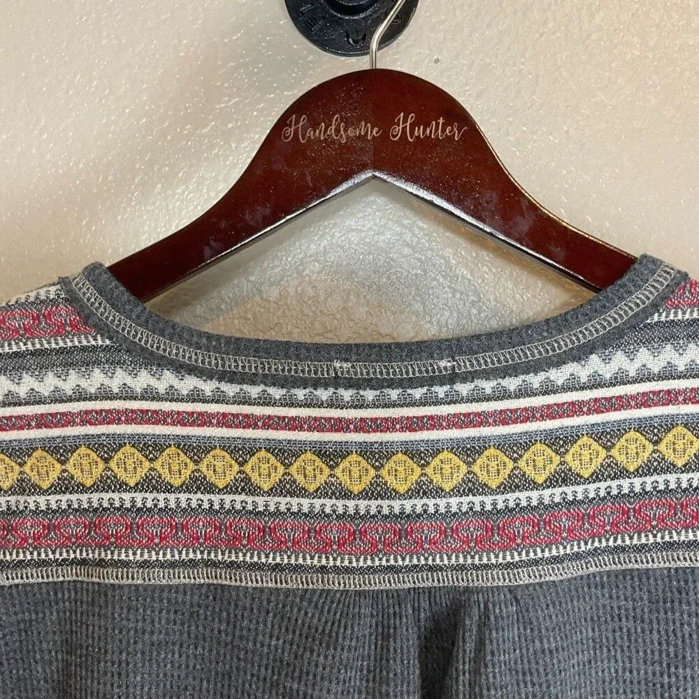 Mystree Top Women S Gray Waffle Knit Tee Shirt Long Sleeve Scoop Neck Thermal E3